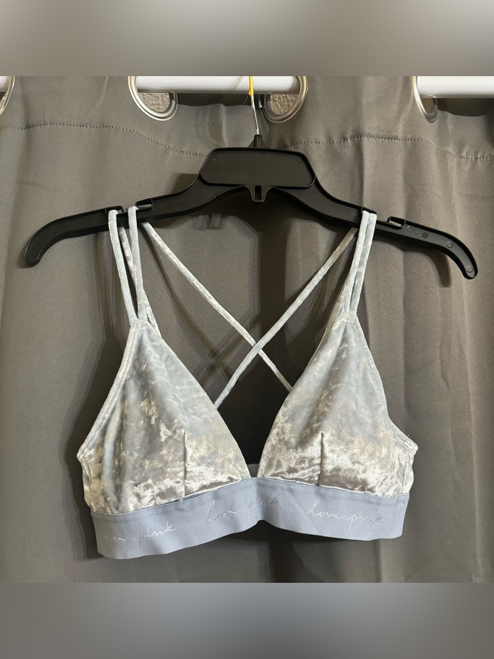 PINK Victoria's Secret Light Blue Velvet Crisscross Bralette